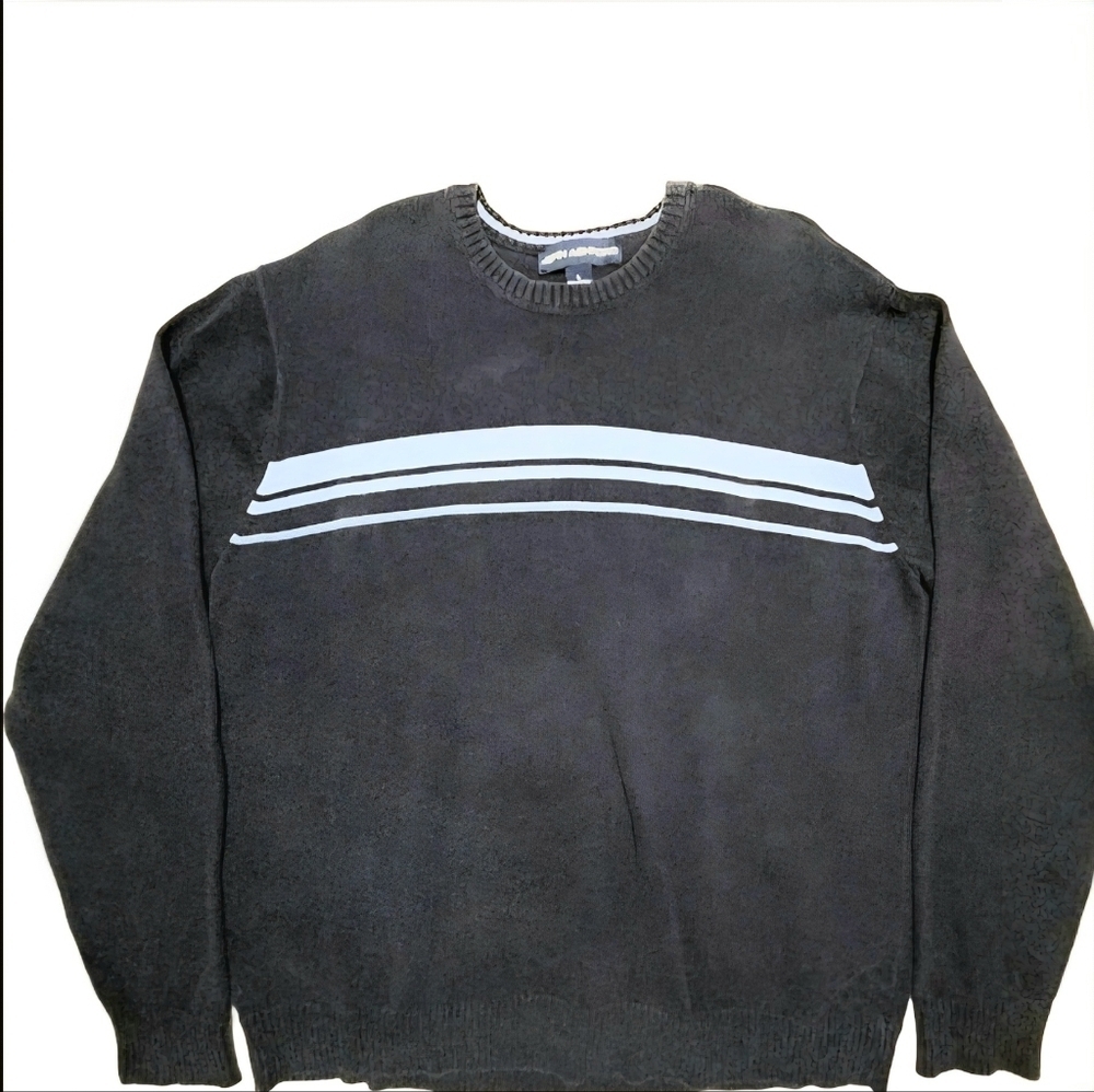 John Ashford Vintage Knit Crewneck Sweater Long Sleeves Navy Blue Mens Large